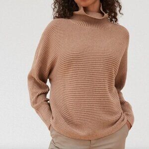 Aritzia Babaton Dumont Camel Turtleneck Ribbed Wool Linen Dolman Sweater 2XS NEW
